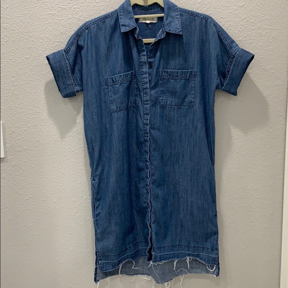 Madewell Denim Shirt Dress with pockets, raw hem